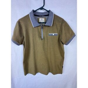 Scott James Polo Shirt Mens L Grn Quarter Zip Short Sleeve Textured Pique Pocket